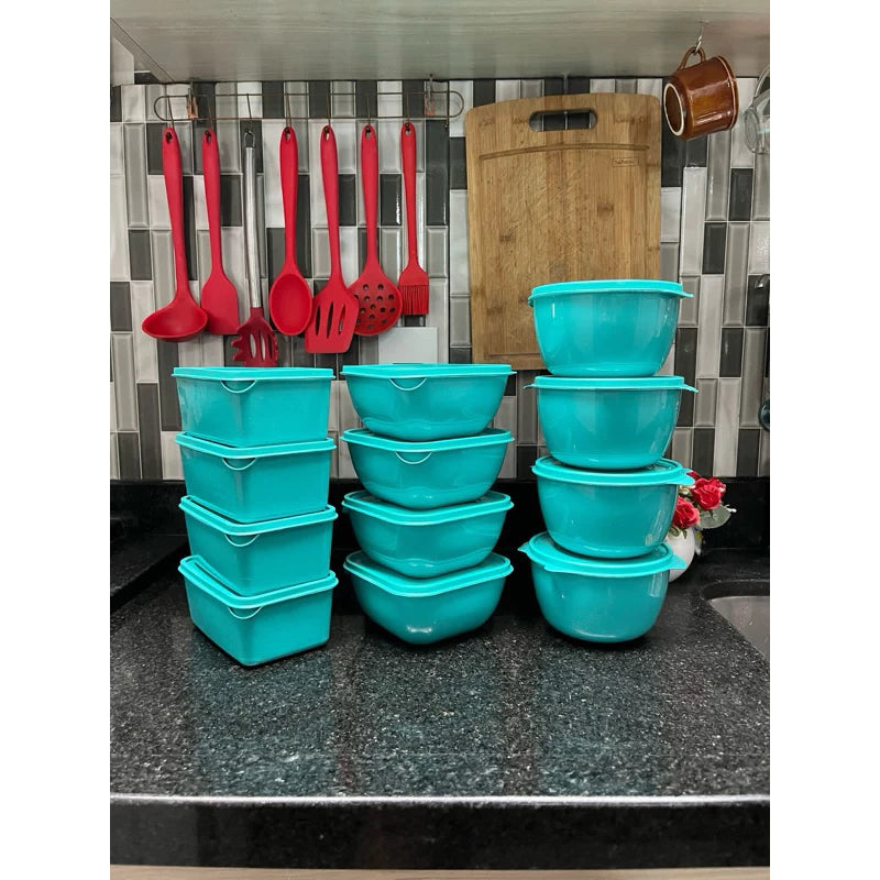 Kit Conjunto jogo de potes 12 POTES organizador plastico vasilhas marmita potes e tigelas