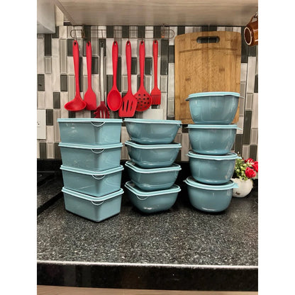 Kit Conjunto jogo de potes 12 POTES organizador plastico vasilhas marmita potes e tigelas
