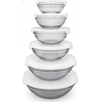 Kit 5 Tigelas de Vidro Redondas com Tampas Herméticas Potes para Cozinha e Armazenamento